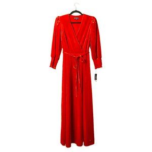 NWT INC International Concepts red velvet puff long sleeve maxi dress, size 6